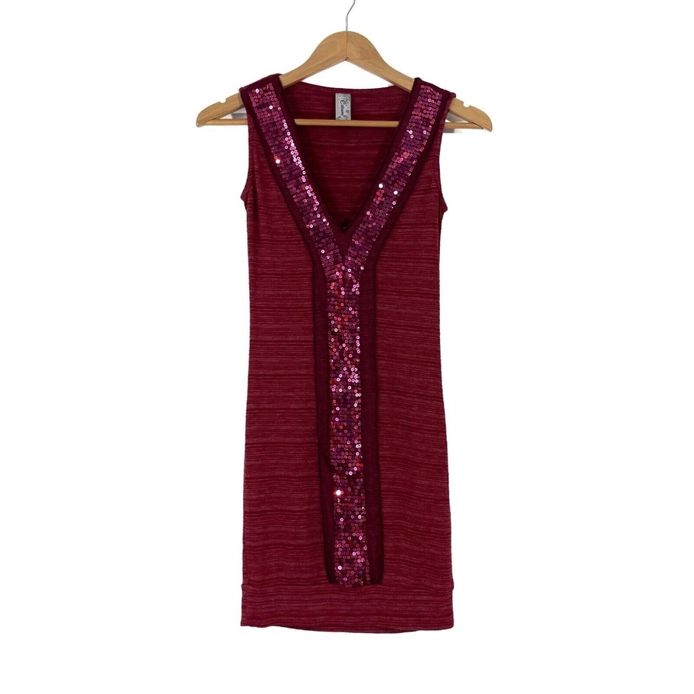 Estam Women’s Size Small Pink Sequin Mesh Front Sleeveless Stretch Mini Dress